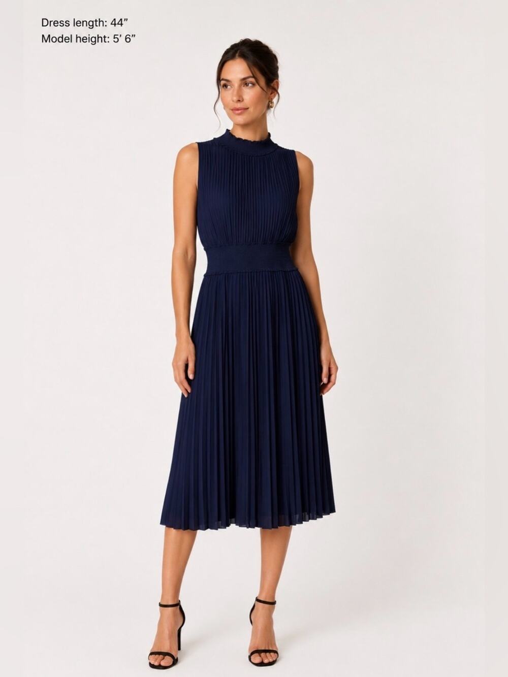 Nanette Lepore Elegant Sleeveless Pleated Midi Dress, Navy, Career, parties, 12